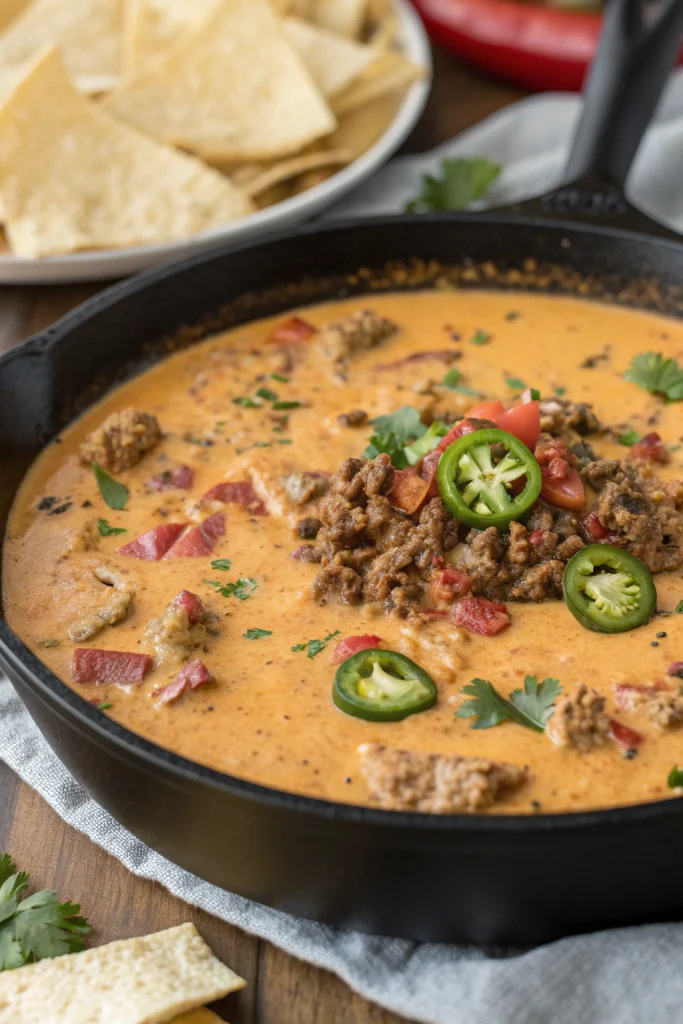 One Pan Queso Dip With Ground Beef & Velveeta Recipe