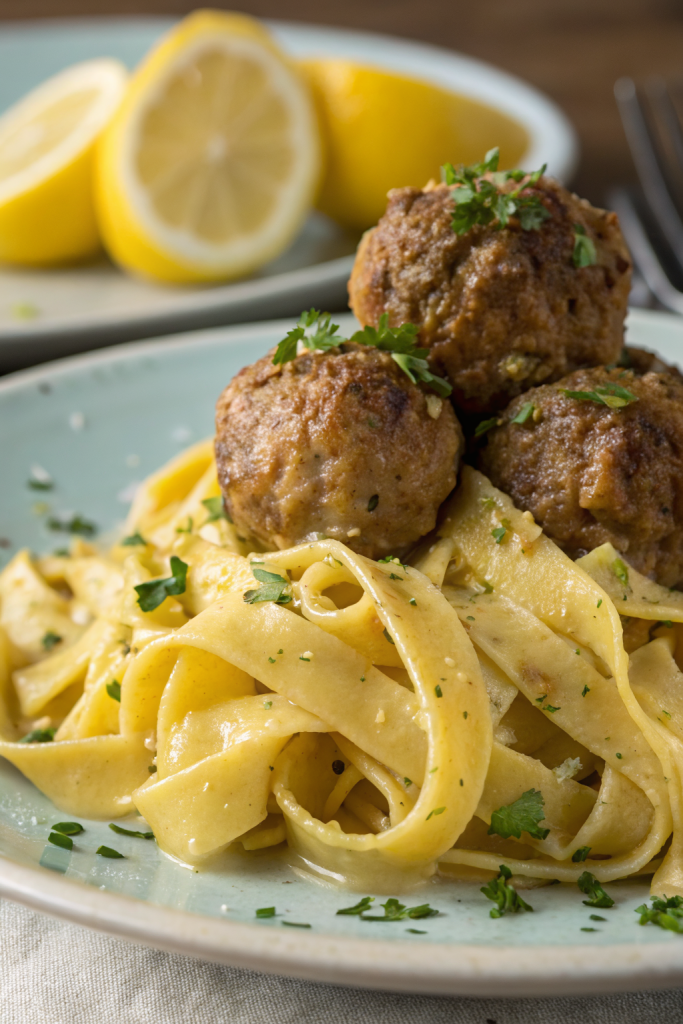 Garlic Butter Turkey Meatballs with Lemon Zucchini Noodles