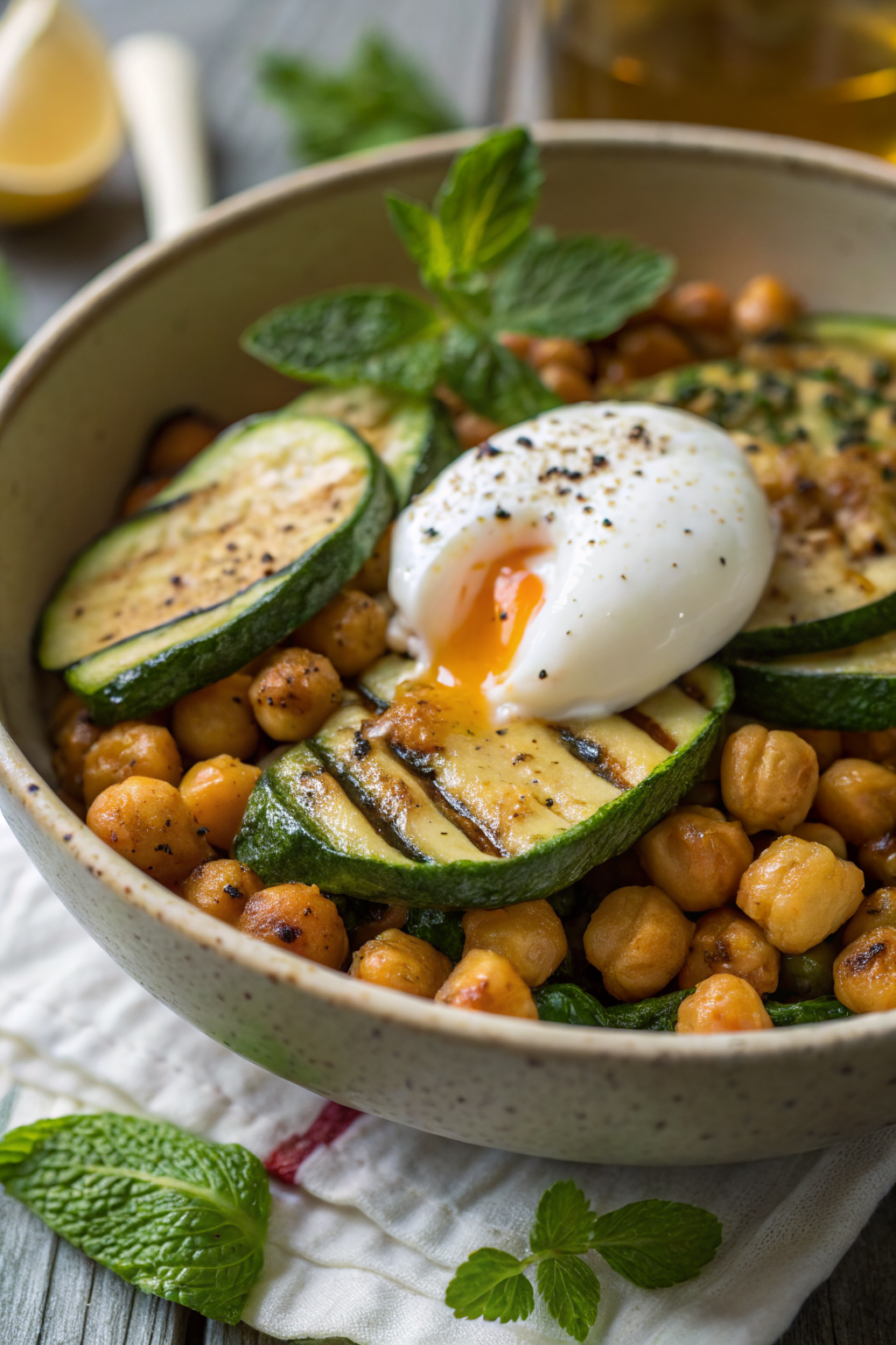 Grilled Zucchini Chickpea Salad with Burrata Chili Oil