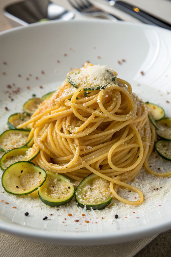Spaghetti with Fried Zucchini Recipe