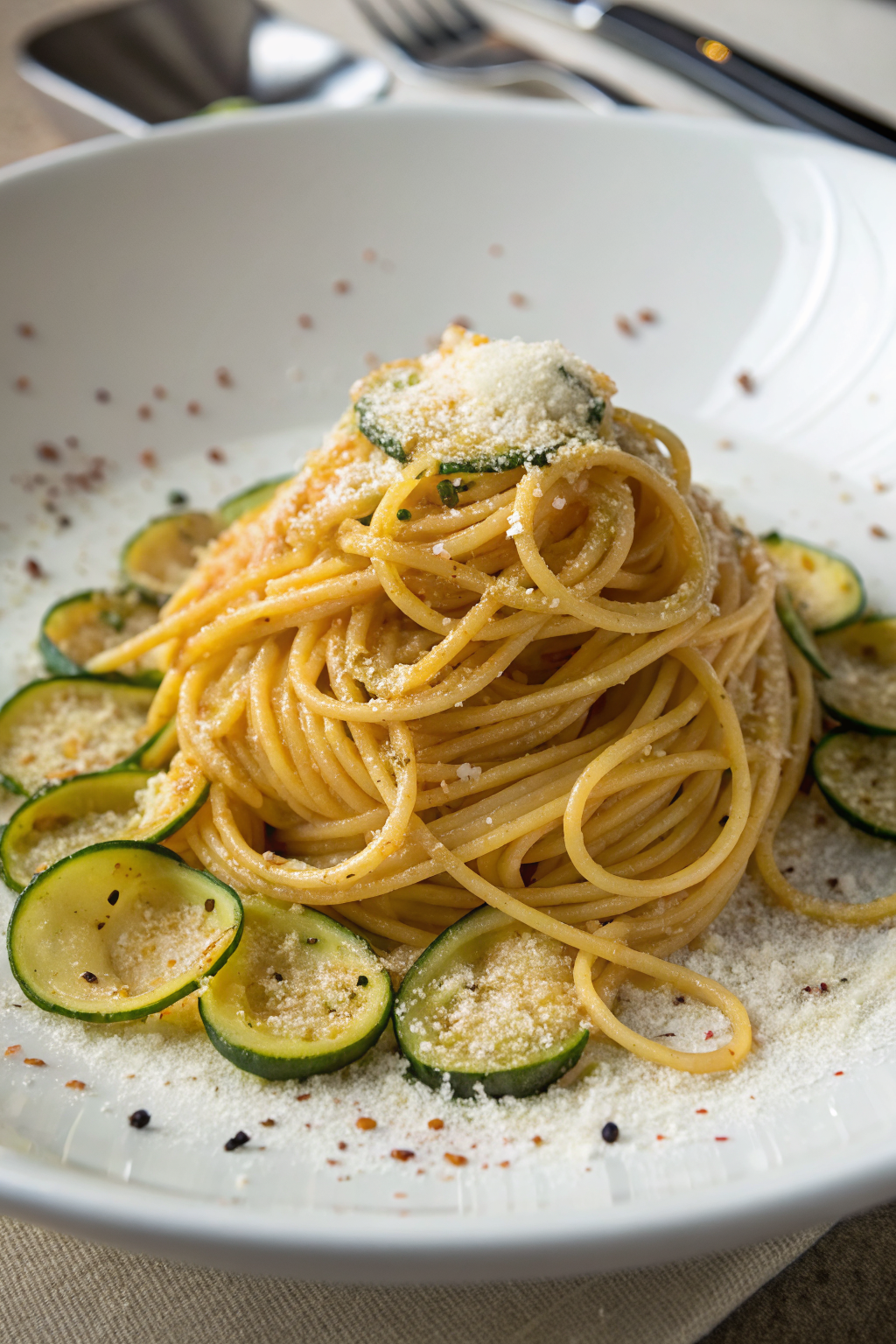 Spaghetti with Fried Zucchini Recipe