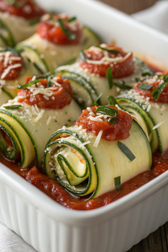 Zucchini Lasagna Roll-Ups With Spinach and Cheese