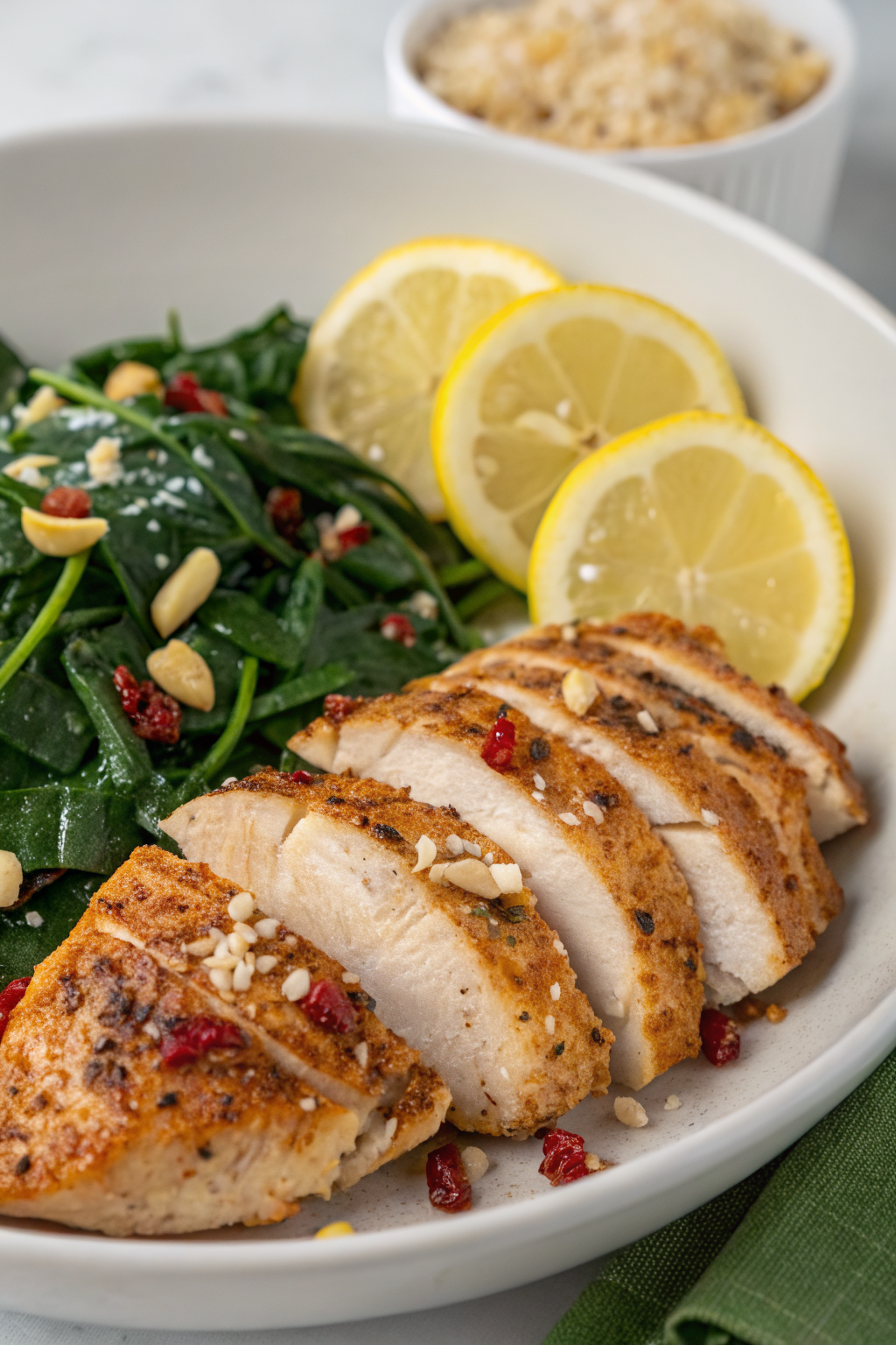Asado Chicken Breasts with Sautéed Garlic Spinach