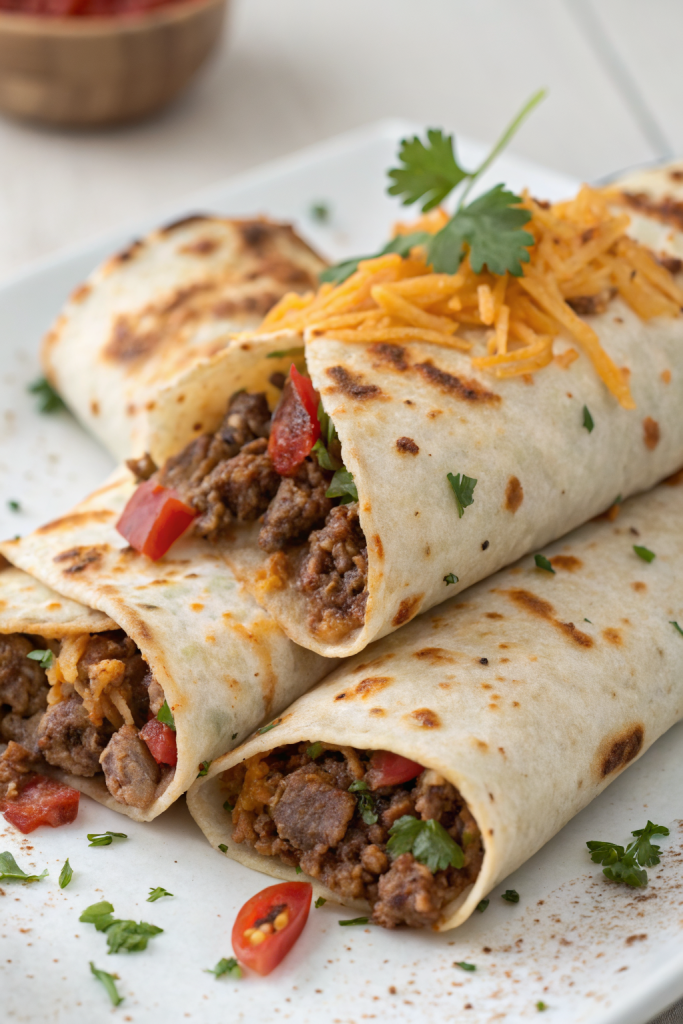 Cheesy Beef Burritos with Fries Recipe