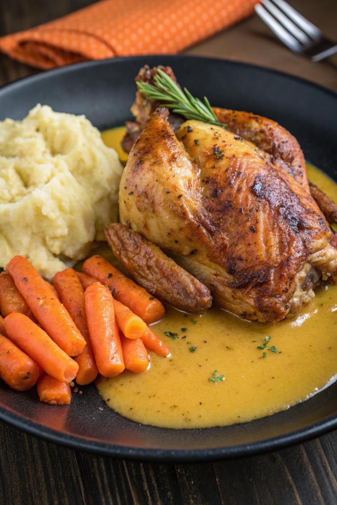 Creamy Herb Chicken with Mashed Potatoes Glazed Carrots