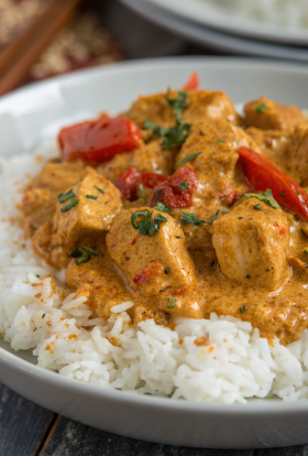 Creamy Paprika Chicken with Rice in a Velvety Sauce