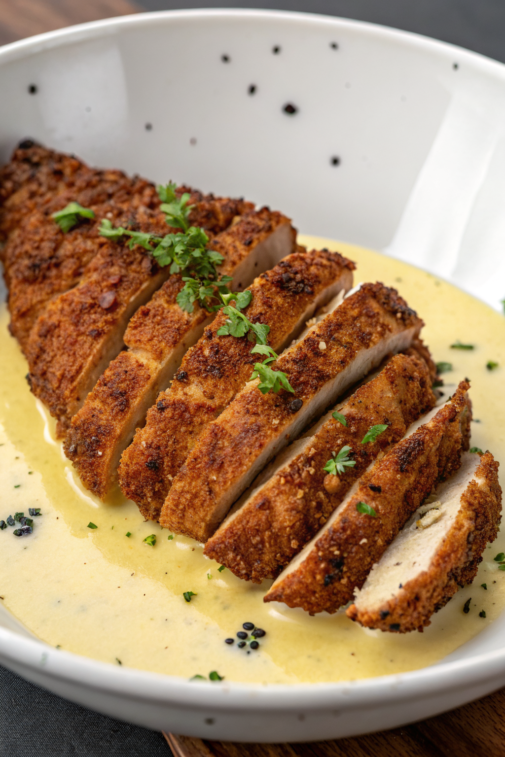 Crispy Parmesan Chicken with a Rich Garlic Sauce