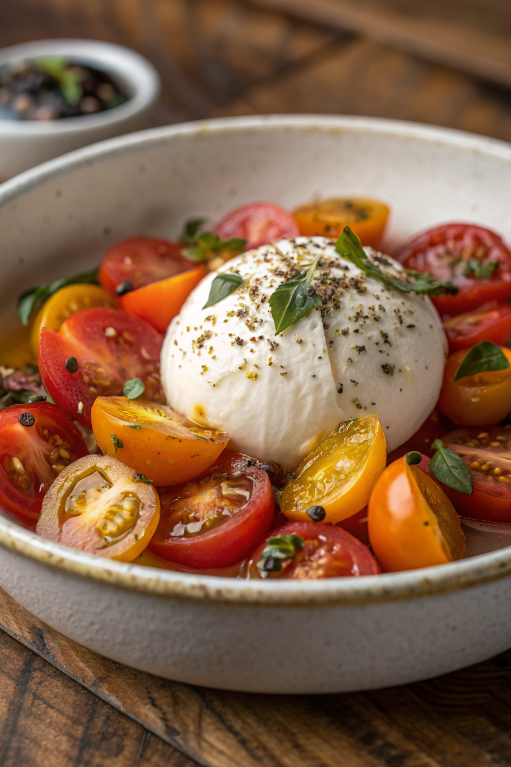 Marinated Tomato and Burrata Salad with Balsamic Glaze
