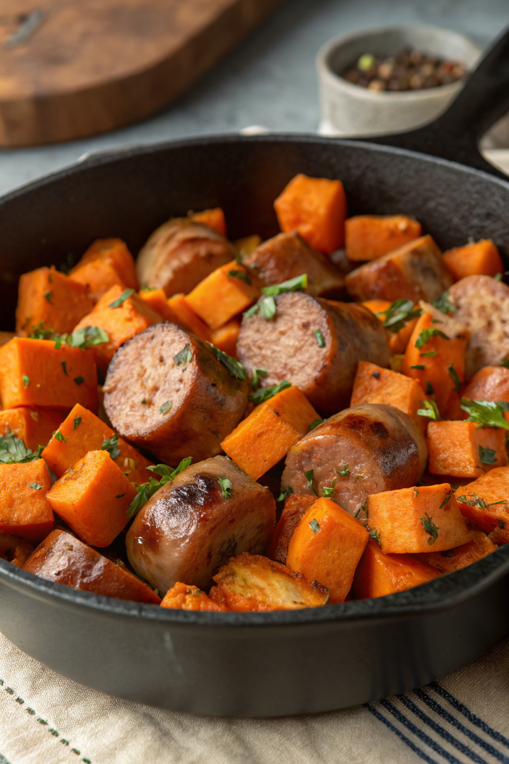 Sausage and Sweet Potatoes with Honey Garlic Sauce Recipe