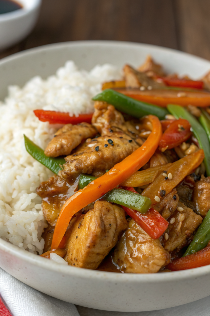 Spicy Garlic Chicken Stir-Fry with Rice