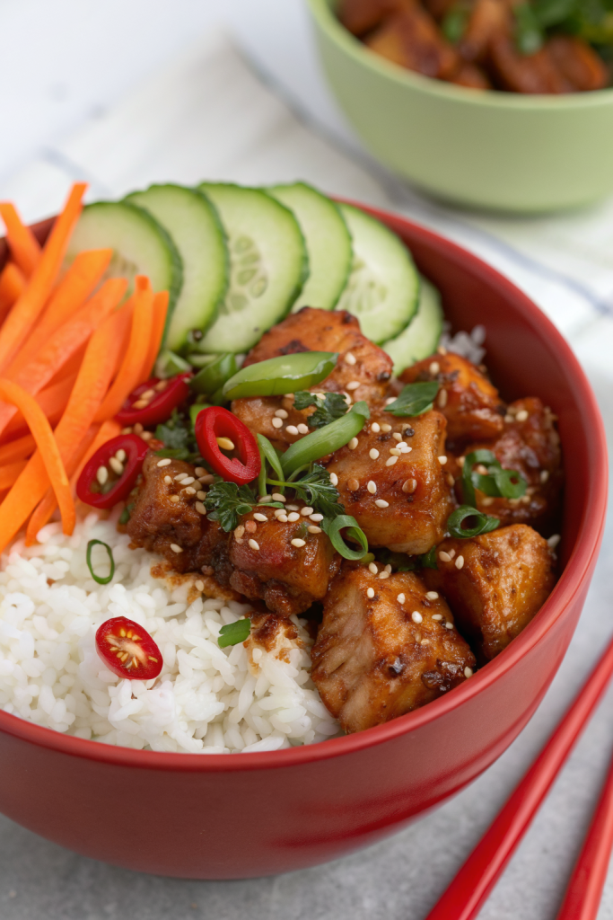 Sweet Chili Chicken Rice Bowls with Chicken Thighs