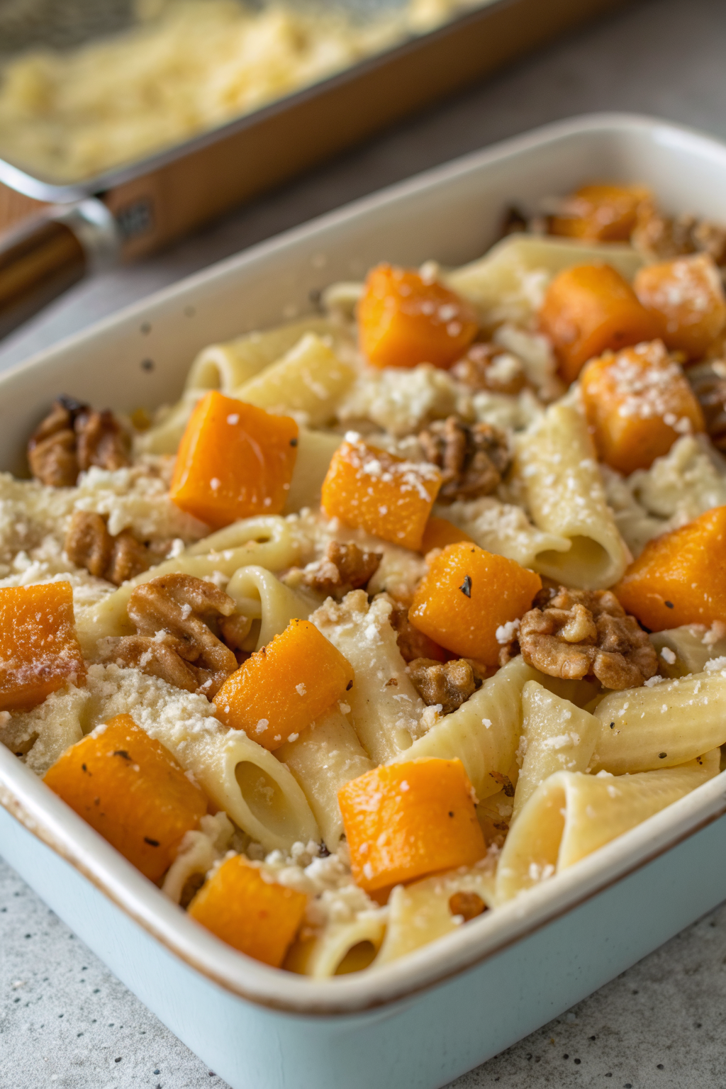 Cheesy Pasta Bake with Pumpkin Tomato Sauce