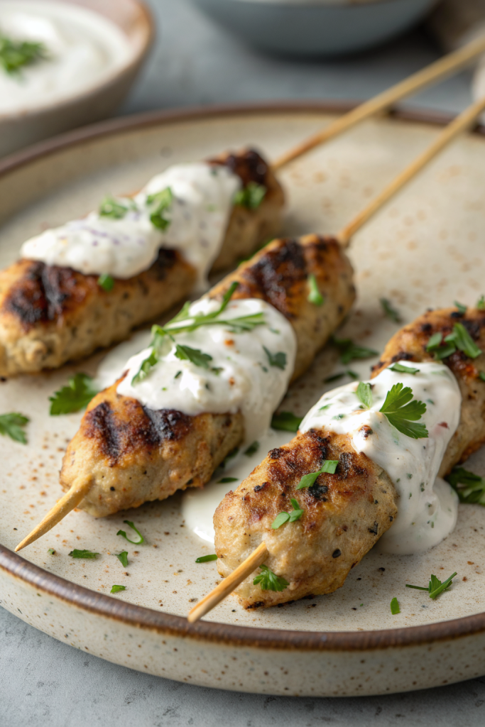 Chicken Kofta with Creamy Garlic Yogurt Sauce Recipe