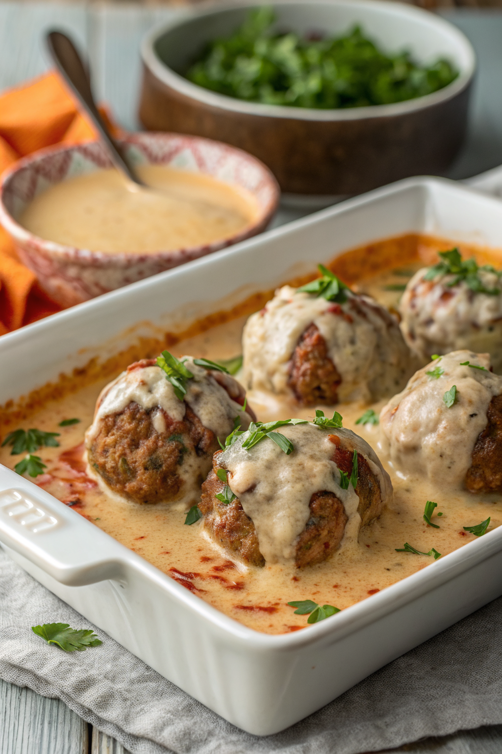 Creamy Chicken Ricotta Meatballs with Spinach Alfredo