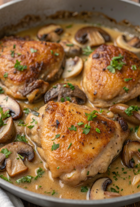 Creamy Garlic Mushroom Chicken Thighs Recipe
