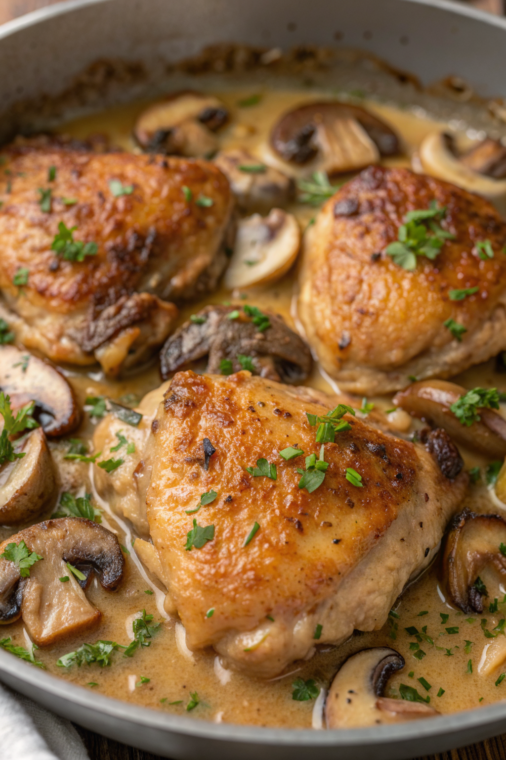 Creamy Garlic Mushroom Chicken Thighs Recipe