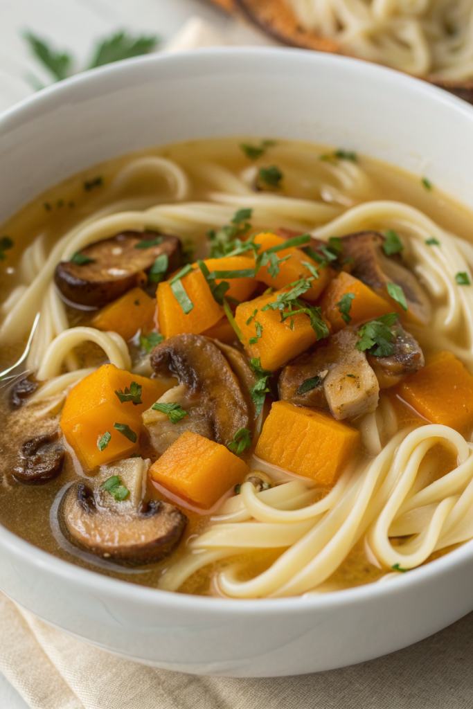Miso Udon Noodle Soup with Teriyaki Mushrooms