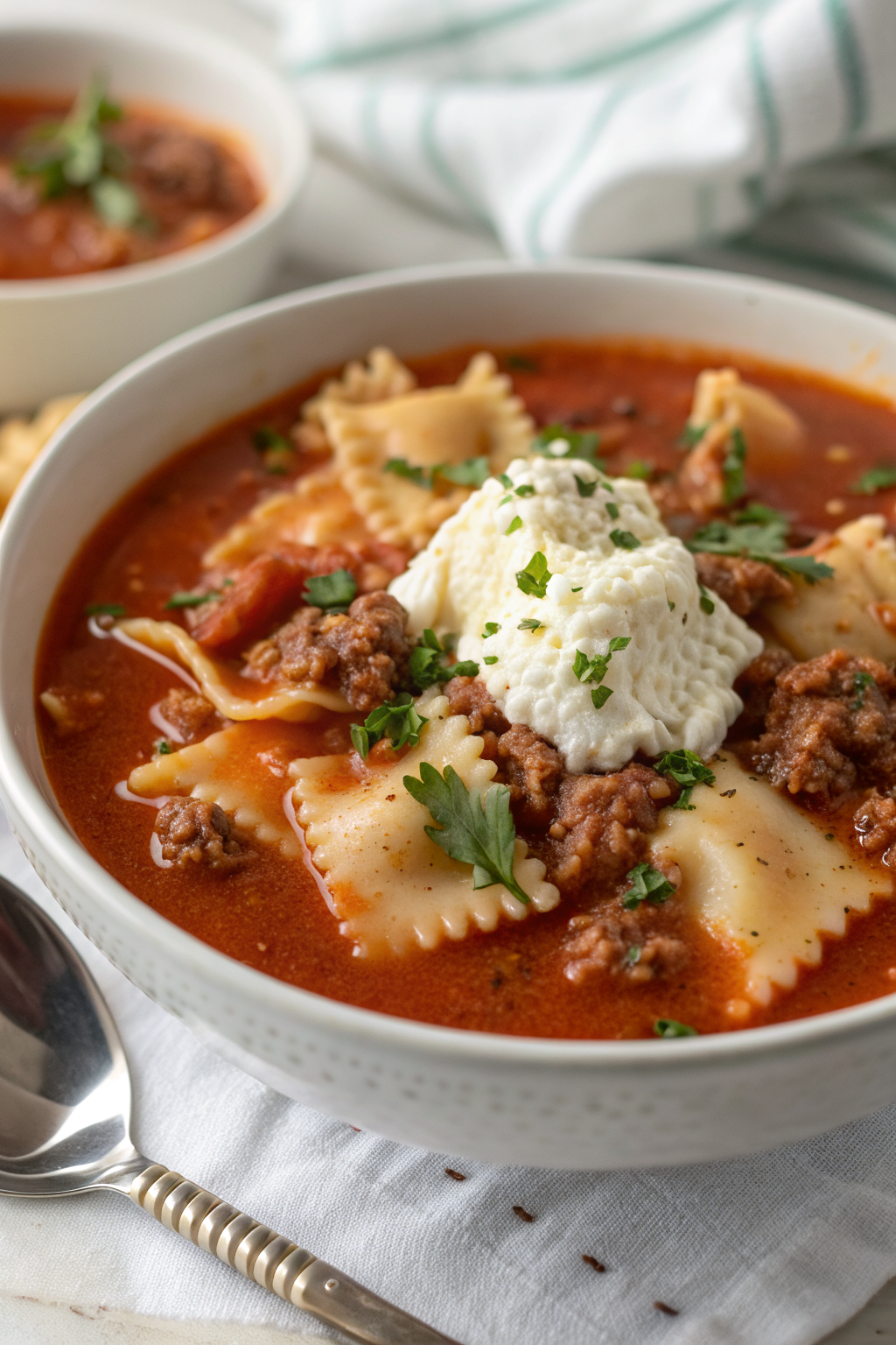 One-Pot Lasagna Soup with Ricotta Cheese