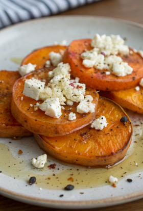 Sweet Potato Rounds with Honey & Feta Crumble