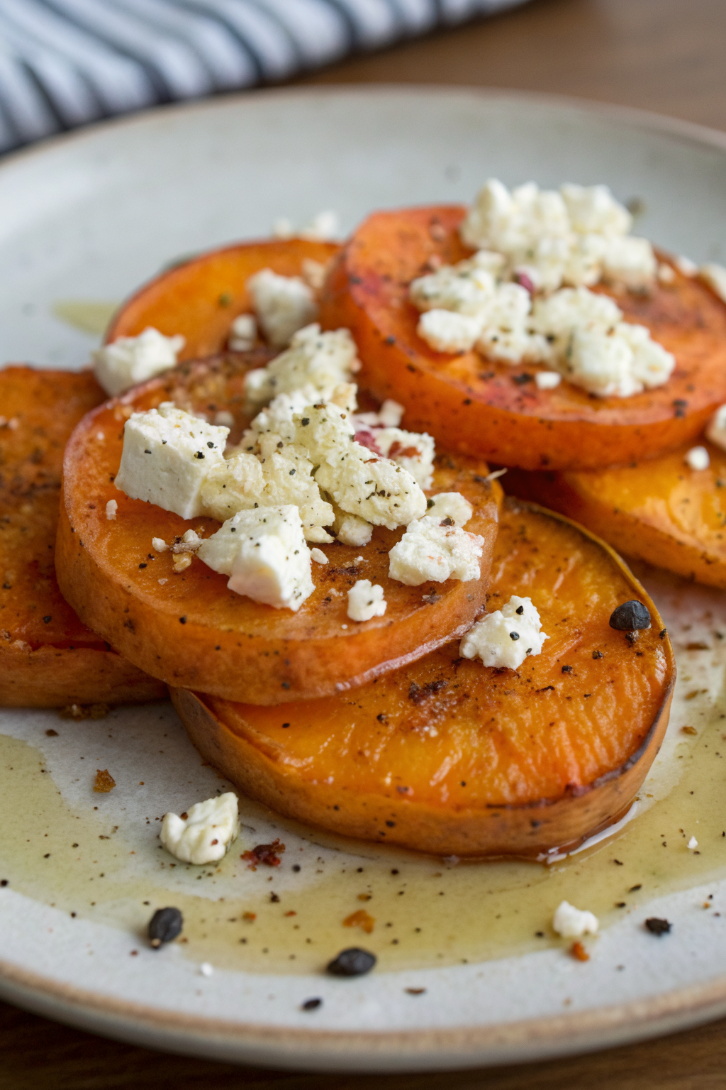 Sweet Potato Rounds with Honey & Feta Crumble