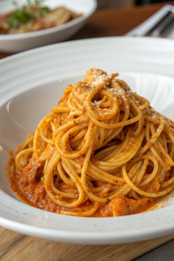 Creamy Red Pepper Pasta with Burrata and Herbs