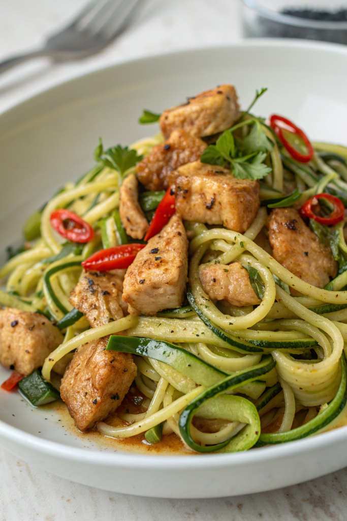 Garlic Chicken Zucchini Noodles Stir Fry Recipe