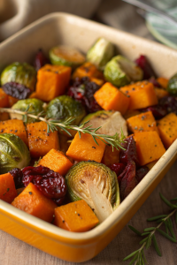 Roasted Butternut Squash Brussels sprouts with Pecans