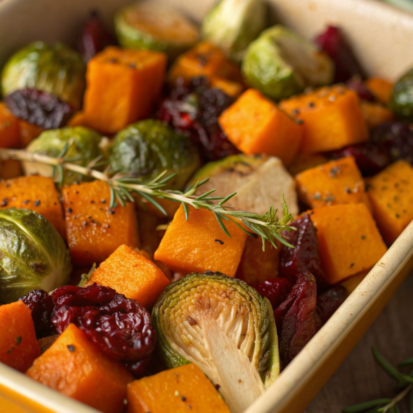 Roasted Butternut Squash Brussels sprouts with Pecans